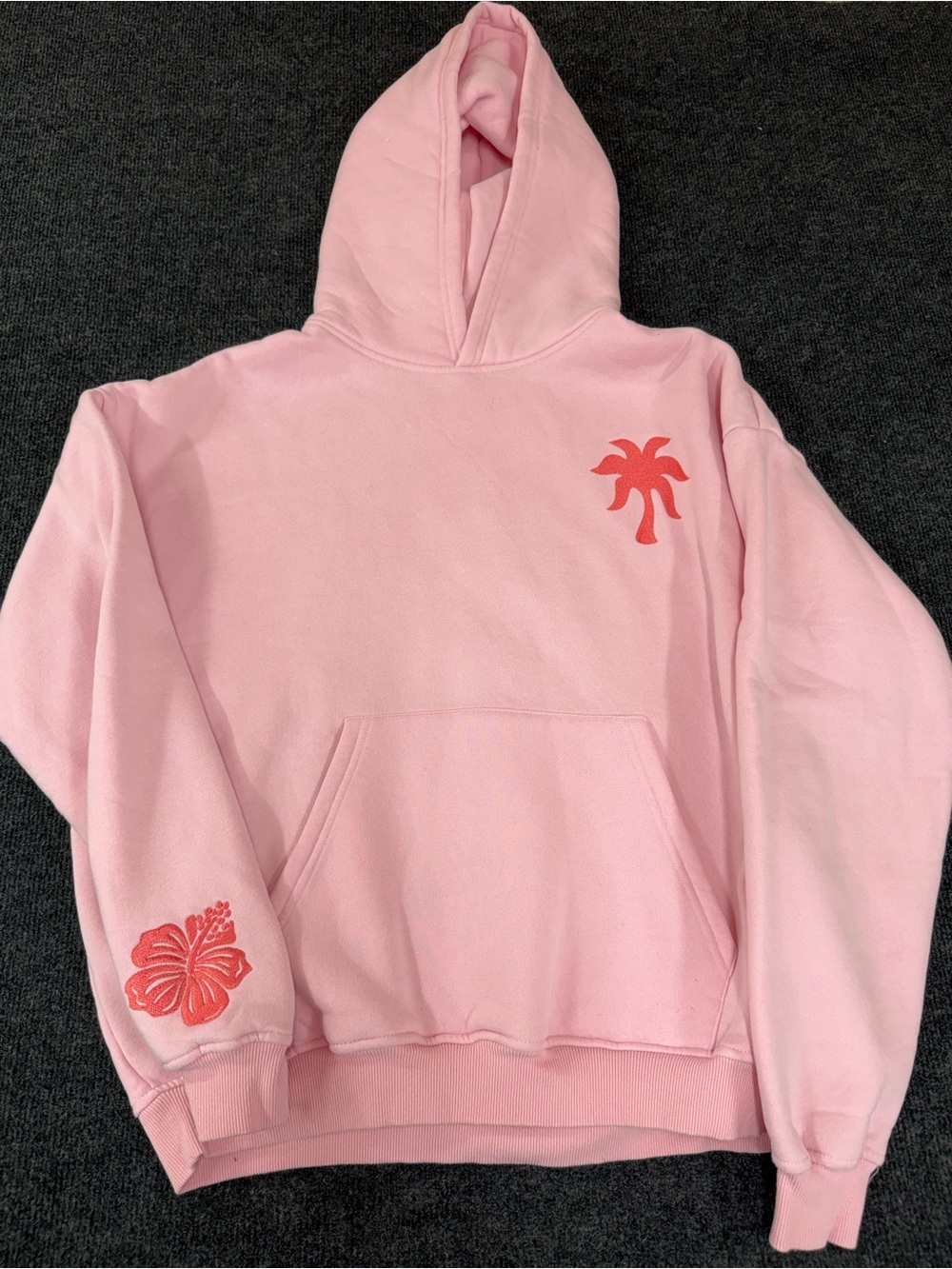 Pink Palm Puff Hoodie embroidered